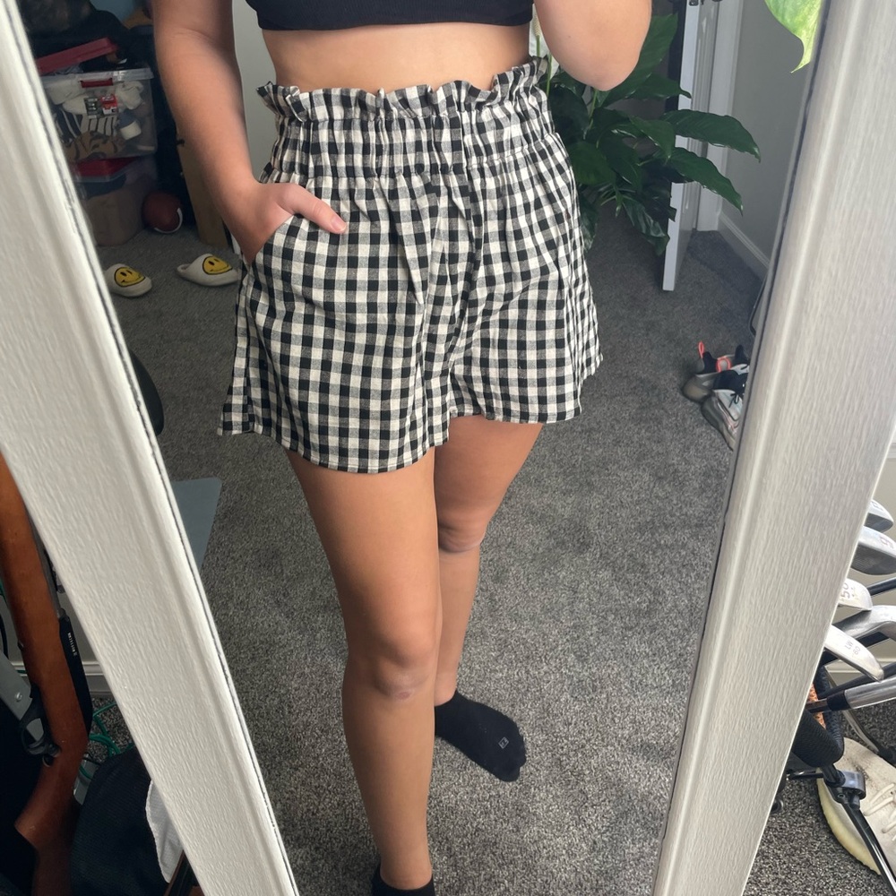 Mable Anthropology Black and Cream Gingham Bell Shorts NWT 100% Cotton